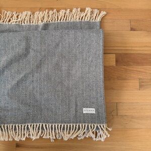 Sferra Herringbone Cotton Throw Blanket Navy Blue Fringe 67 X 52 Cotton Portugal
